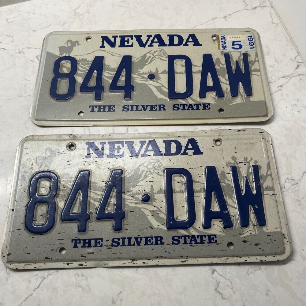 US The Silver State of Nevada 844 DAW Motor Vehicles Licence Plate Matching Pair